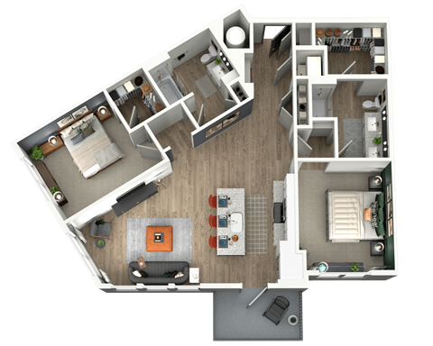 Floor plan for 2 beds, 2 baths, 1185 sqft